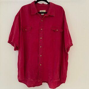 Eddie Bauer 100% Linen Red Button Down T Shirt Men's 3XL with Chest Pockets
